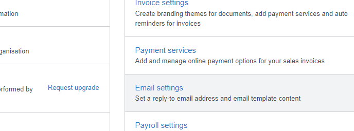 Screenshot of the Xero Settings page